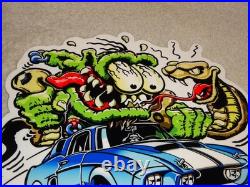 Vintage Ratfink +ford Shelby Cobra Car & Snake Metal Rat Fink Gasoline Oil Sign