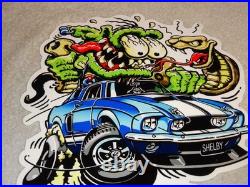 Vintage Ratfink +ford Shelby Cobra Car & Snake Metal Rat Fink Gasoline Oil Sign