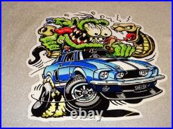 Vintage Ratfink +ford Shelby Cobra Car & Snake Metal Rat Fink Gasoline Oil Sign