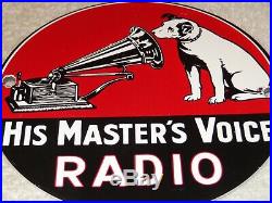 Vintage Rca His Master's Voice Radio & Nipper Dog 6 Porcelain Metal Record Sign