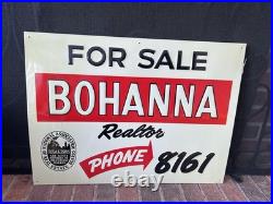 Vintage Real Estate Realtor For Sale Metal Sign Nos New Bohanna Merchants Co Mi