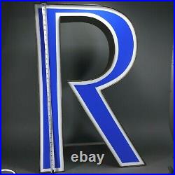 Vintage Reclaimed 36 Tall R Lighted Metal Channel Sign Marquee Letter R Blue