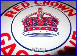 Vintage Red Crown Gasoline 11 3/4 Porcelain Metal Standard Oil Pump Plate Sign