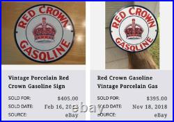 Vintage Red Crown Gasoline 11 3/4 Porcelain Metal Standard Oil Pump Plate Sign