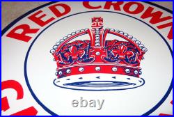 Vintage Red Crown Gasoline 11 3/4 Porcelain Metal Standard Oil Pump Plate Sign