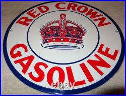 Vintage Red Crown Gasoline 11 3/4 Porcelain Metal Standard Oil Pump Plate Sign