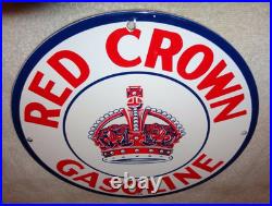 Vintage Red Crown Gasoline 11 3/4 Porcelain Metal Standard Oil Pump Plate Sign