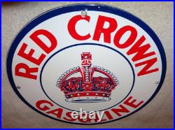 Vintage Red Crown Gasoline 11 3/4 Porcelain Metal Standard Oil Pump Plate Sign