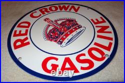 Vintage Red Crown Gasoline 11 3/4 Porcelain Metal Standard Oil Pump Plate Sign