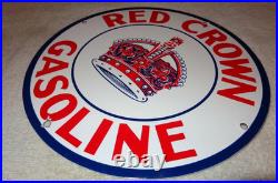 Vintage Red Crown Gasoline 11 3/4 Porcelain Metal Standard Oil Pump Plate Sign