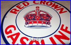 Vintage Red Crown Gasoline 11 3/4 Porcelain Metal Standard Oil Pump Plate Sign