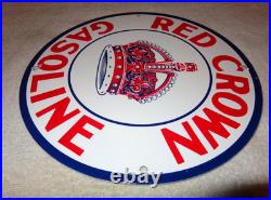 Vintage Red Crown Gasoline 11 3/4 Porcelain Metal Standard Oil Pump Plate Sign