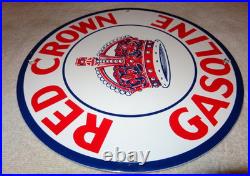 Vintage Red Crown Gasoline 11 3/4 Porcelain Metal Standard Oil Pump Plate Sign
