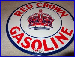 Vintage Red Crown Gasoline 11 3/4 Porcelain Metal Standard Oil Pump Plate Sign