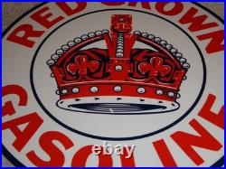 Vintage Red Crown Gasoline 11 3/4 Porcelain Metal Standard Station Gas Oil Sign