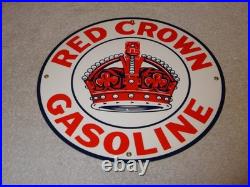 Vintage Red Crown Gasoline 11 3/4 Porcelain Metal Standard Station Gas Oil Sign