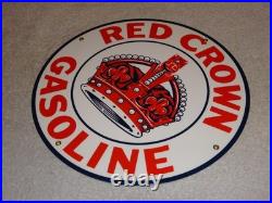 Vintage Red Crown Gasoline 11 3/4 Porcelain Metal Standard Station Gas Oil Sign