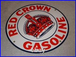 Vintage Red Crown Gasoline 11 3/4 Porcelain Metal Standard Station Gas Oil Sign