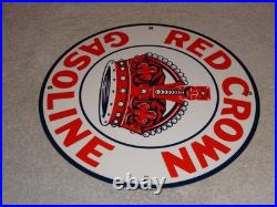 Vintage Red Crown Gasoline 11 3/4 Porcelain Metal Standard Station Gas Oil Sign