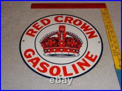 Vintage Red Crown Gasoline 11 3/4 Porcelain Metal Standard Station Gas Oil Sign