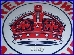 Vintage Red Crown Gasoline Huge King's? 11 3/4 Porcelain Metal Gas & Oil Sign