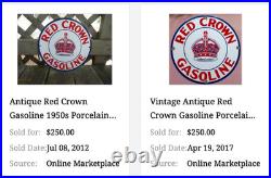 Vintage Red Crown Gasoline Huge King's? 11 3/4 Porcelain Metal Gas & Oil Sign
