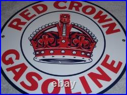 Vintage Red Crown Gasoline Huge King's? 11 3/4 Porcelain Metal Gas & Oil Sign