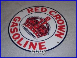 Vintage Red Crown Gasoline Huge King's? 11 3/4 Porcelain Metal Gas & Oil Sign