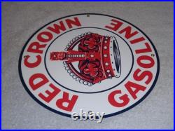Vintage Red Crown Gasoline Huge King's? 11 3/4 Porcelain Metal Gas & Oil Sign