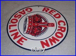 Vintage Red Crown Gasoline Huge King's? 11 3/4 Porcelain Metal Gas & Oil Sign
