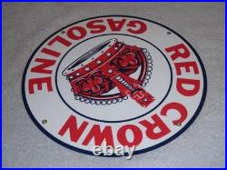 Vintage Red Crown Gasoline Huge King's? 11 3/4 Porcelain Metal Gas & Oil Sign