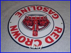 Vintage Red Crown Gasoline Huge King's? 11 3/4 Porcelain Metal Gas & Oil Sign