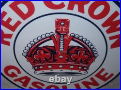 Vintage Red Crown Gasoline Huge King's? 11 3/4 Porcelain Metal Gas & Oil Sign