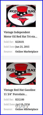Vintage Red Hat Tri-star? Gasoline 11 3/4 Porcelain Metal Independent Oil Sign