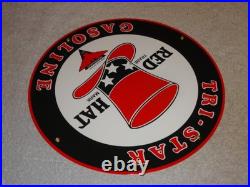 Vintage Red Hat Tri-star? Gasoline 11 3/4 Porcelain Metal Independent Oil Sign