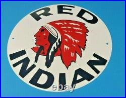 Vintage Red Indian Gasoline Porcelain Metal Gas Service Station Pump Plate Sign