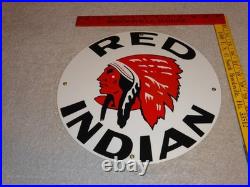 Vintage Red Indian Mccoll Frontenac 11 3/4 Porcelain Metal Canada, Gas Oil Sign