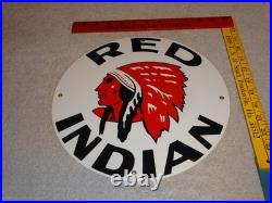 Vintage Red Indian Mccoll Frontenac 11 3/4 Porcelain Metal Canada, Gas Oil Sign