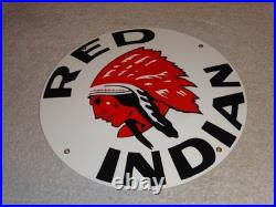 Vintage Red Indian Mccoll Frontenac 11 3/4 Porcelain Metal Canada, Gas Oil Sign