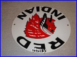 Vintage Red Indian Mccoll Frontenac 11 3/4 Porcelain Metal Canada, Gas Oil Sign