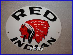 Vintage Red Indian Mccoll Frontenac 11 3/4 Porcelain Metal Canada, Gas Oil Sign