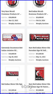 Vintage Red Indian Mccoll-frontenac Products Porcelain Metal Gasoline & Oil Sign