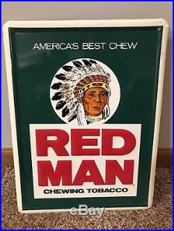 Vintage Red Man Chewing Tobacco Embossed Metal Sign 12x16 NOS