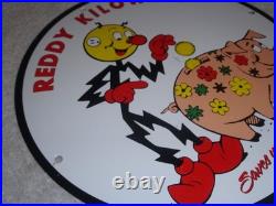 Vintage Reddy Kilowatt Piggy Bank Saves $$ 11 3/4 Porcelain Metal Gasoline Sign