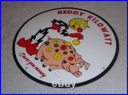 Vintage Reddy Kilowatt Piggy Bank Saves $$ 11 3/4 Porcelain Metal Gasoline Sign