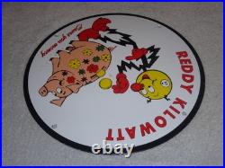 Vintage Reddy Kilowatt Piggy Bank Saves $$ 11 3/4 Porcelain Metal Gasoline Sign