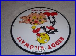 Vintage Reddy Kilowatt Piggy Bank Saves $$ 11 3/4 Porcelain Metal Gasoline Sign