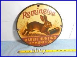 Vintage Remington Rabbit Hunting Ammunition Adv Sign Heavy Metal Porcelain -918e