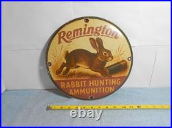 Vintage Remington Rabbit Hunting Ammunition Adv Sign Heavy Metal Porcelain -918e