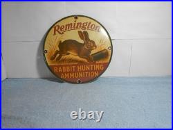Vintage Remington Rabbit Hunting Ammunition Adv Sign Heavy Metal Porcelain -918e